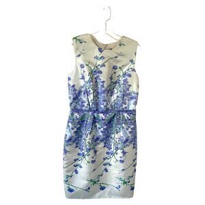 Carmen Marc Valvo Floral Knee Length Shift Dress Gray Purple Blue Size 10 NEW